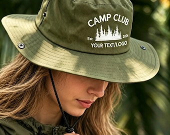 Custom Embroidered Bucket Hat: Personalized Outdoor Sun Hat, Text logo Bucket hat, Outdoor Fishing hat, Camping hat, Summer hat, Travel hat