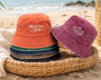 Embroidered Bucket hat, Personalized hat, Custom Bucket Hat,Customized Gift for Her, Bachelorette Party Gift,Personalized Girls Hat for Trip