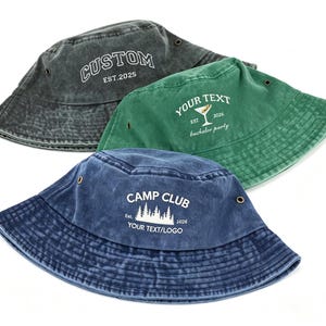 Embroidered Bucket hat, Personalized hat, Custom text logo Bucket hat, Vintage hat, Kids' Fisherman Hat, Bachelorette Gift Gift For Dad Mom image 3