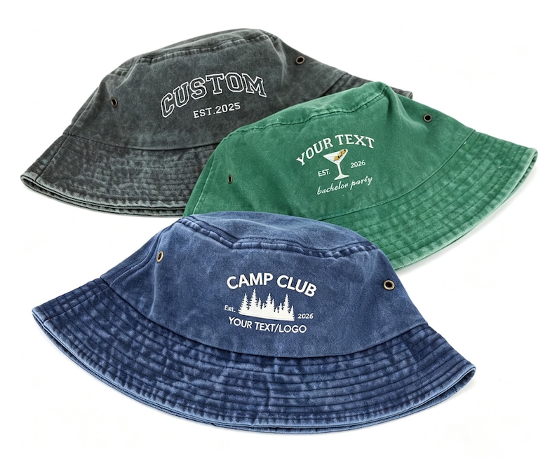 Embroidered Bucket hat, Personalized hat, Custom text logo Bucket hat, Vintage hat, Kids' Fisherman Hat, Bachelorette Gift Gift For Dad Mom image 3