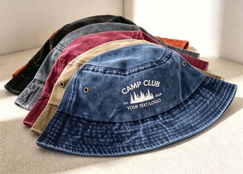 Embroidered Bucket hat, Personalized hat, Custom text logo Bucket hat, Vintage hat, Kids' Fisherman Hat, Bachelorette Gift Gift For Dad Mom image 9