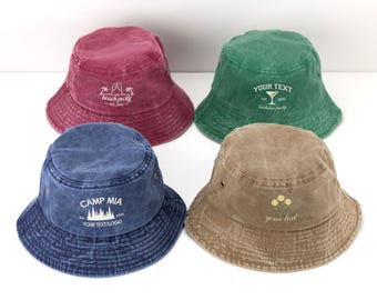 Cappello a secchiello ricamato, cappello personalizzato, cappello a secchiello con logo personalizzato, cappello vintage, cappello da pescatore per bambini, regalo per addio al nubilato, regalo per papà e mamma