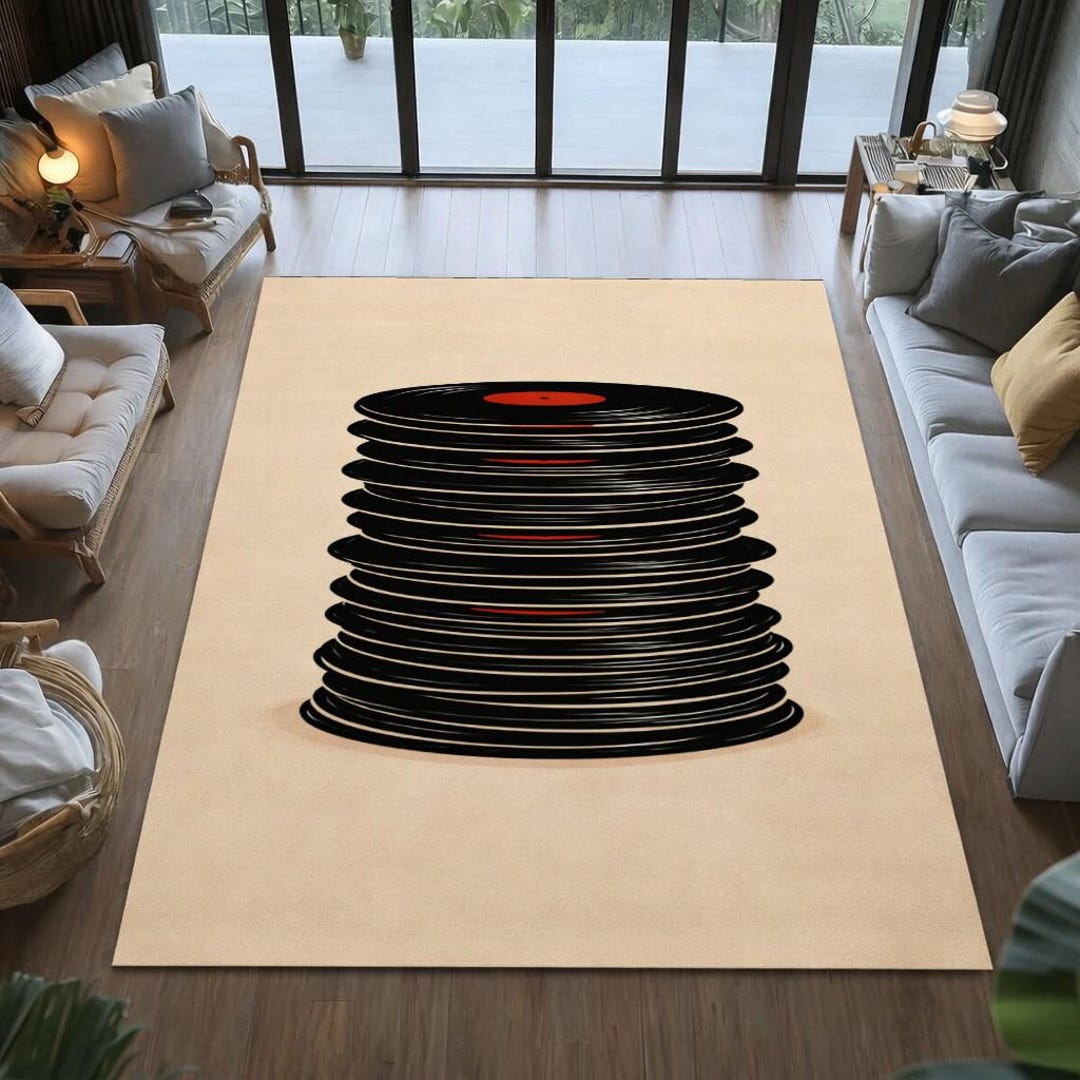 Vinyl Rag Vinyl Record Stack Rug, Retro Music Area Carpet, Minimalist Modern ...
