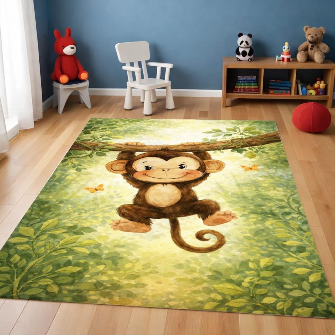 Cute Monkey Kids Rug, Jungle Nursery Carpet, Alfombra Infantil ...