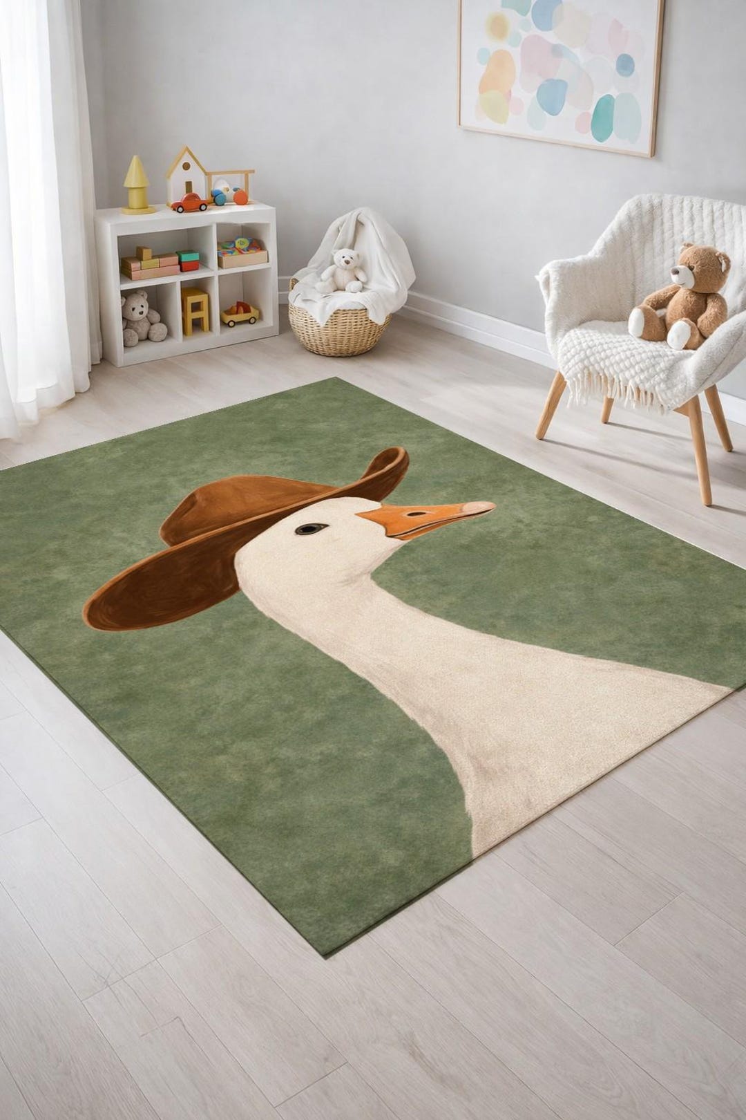 Cowboy Duck Kids Rug, Farm Animal Nursery Carpet, Country Western Baby ...