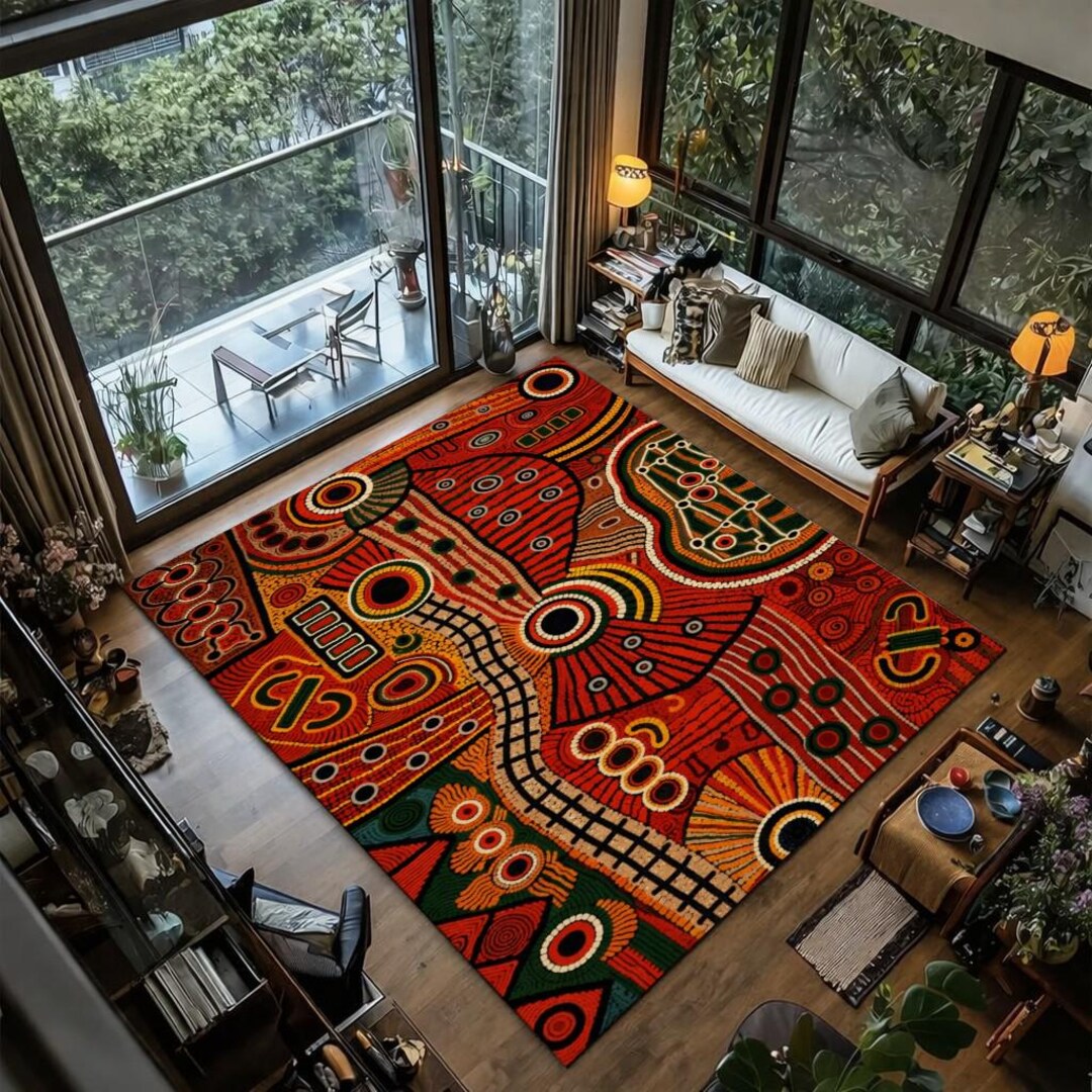 Abstract Ethnic Rug, Aboriginal Style Rug, Modern Tribal Rug, Boho Area ...