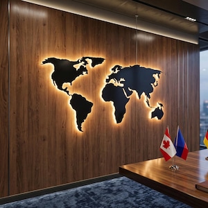 Roestvrijstalen wereldkaartpaneel, aangepaste achtergrondverlichting 3D-muurkunst, familiereizen
