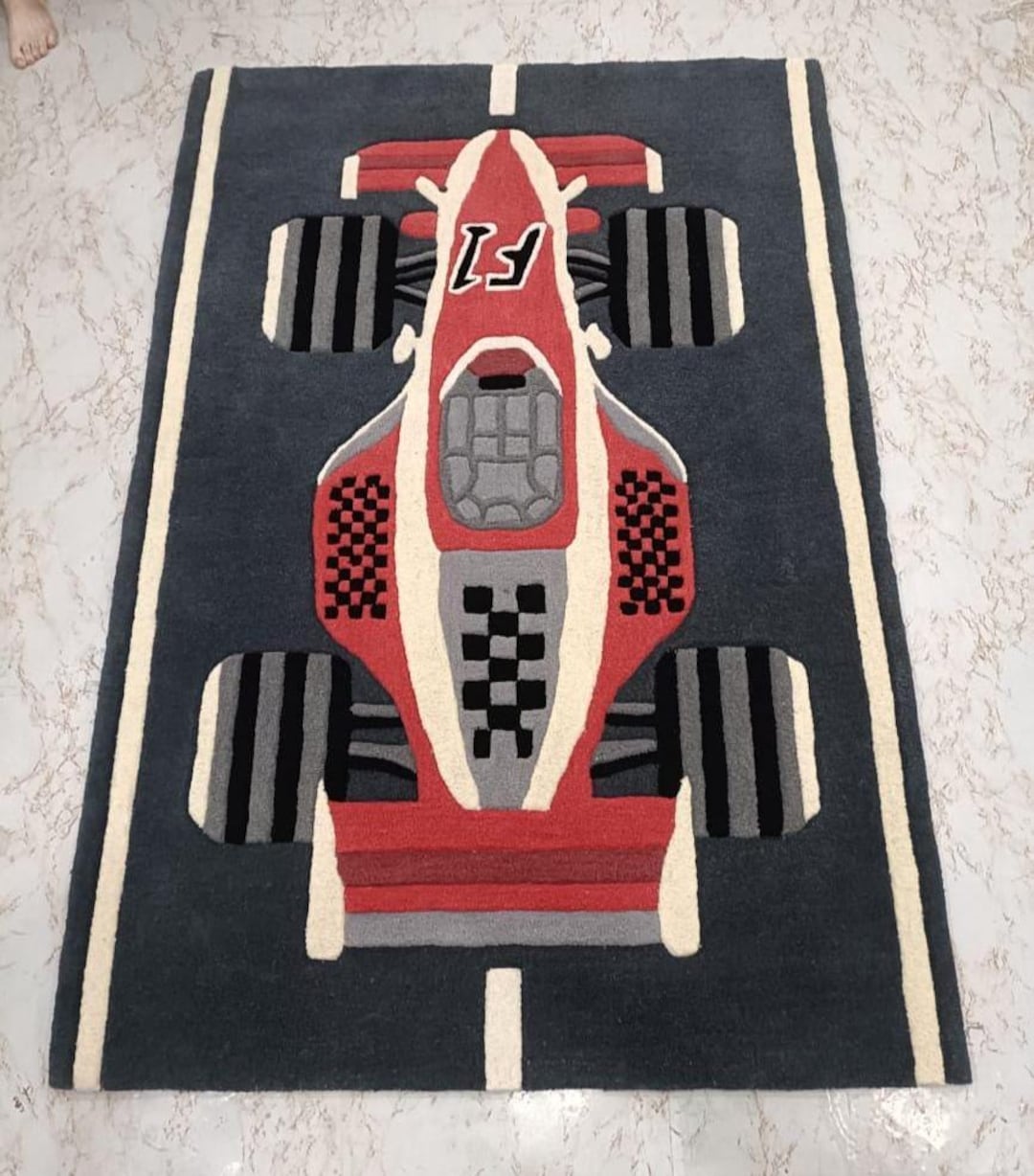 Car Racing Rug Kids Handmade F1 Racing Car Rug - Formula 1 Wool Area Carpet for Kids ...