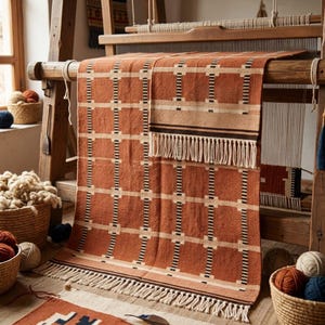 Flatweave Kilim Rug, Geometric Wool Area Rug, Boho Terracotta Carpet, Handwoven Rustic Rugs, image 5