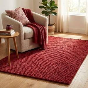 Chunky Wool Loop Rug, Handmade Area Rug, Thick Textured Carpet, Modern Bedroom Floor Decor