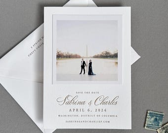 Letterpress Wedding Save the Date Card with Envelope - A7 5" x 7" Classic 1-Color Letterpress Printed on Cotton Paper
