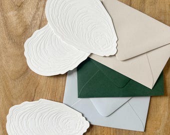 Handmade Letterpress Oyster Shell Note Cards, Coastal Wedding Stationery Set (10-100 Count)