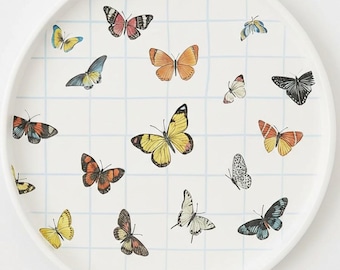 Serving round melamine trays with cut-out oval handles, 16 inch