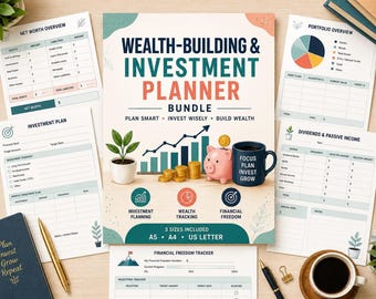 Investment Planner Printable, Wealth Building Bundle, Net Worth and Dividend Tracking Pages