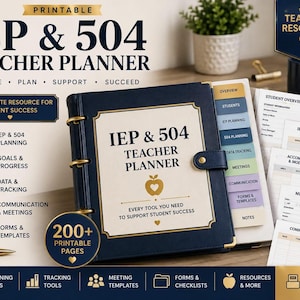 IEP Teacher Planner, Special Education and 504 Support, 200+ Printable PDF Pages for US Letter and A4