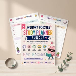 Printable Study Planner Bundle, Student Organization and Memory Tools, US Letter and A4 PDF Download