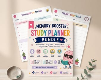 Printable Study Planner Bundle, Student Organization and Memory Tools, US Letter and A4 PDF Download