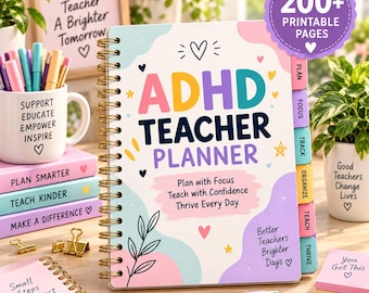 ADHD Teacher Planner Bundle, Printable Classroom Organizer, US Letter & 8x10 PDF