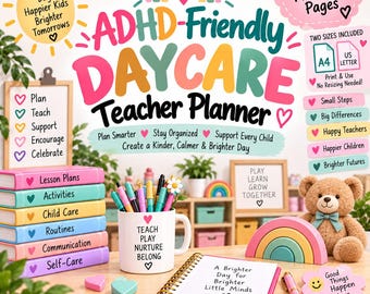 ADHD Teacher Planner Bundle, ADHD-Friendly Classroom Planner, Daycare Teacher Printables, Productivity Planner, Digital Download