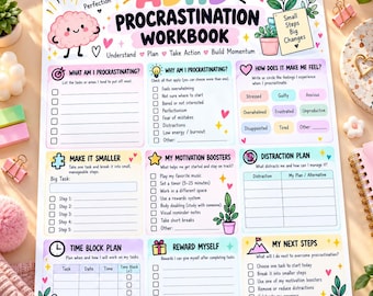 ADHD Procrastination Workbook | Printable ADHD Planner, Time Management, Productivity & Focus Tools PDF