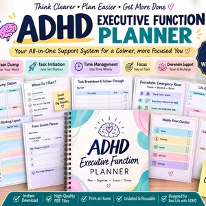 ADHD Executive Function Planner | 75 Printable Worksheets | Task Management, Focus & Time Management | US Letter + A4
