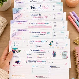 Stack of note variations, revision notes template options, study notes template bundle in pastel headers