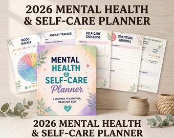 Mental Health Planner 2026, Self Care Journal and Mood Tracker, Printable PDF Therapy Worksheets