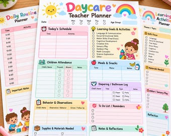 保育園教師用プランナー（印刷可能）、幼稚園日課、保育活動プランナー、教室管理（PDF）