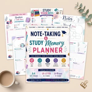 Printable Study Planner Bundle, 210 Note-Taking and Revision Pages, A4 US Letter 8x10 Digital PDF Download