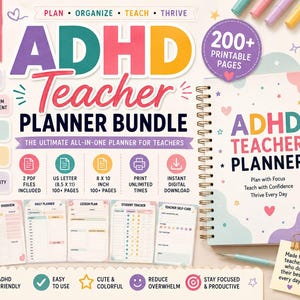 ADHD Teacher Planner Printable | Teacher Planner Bundle | Classroom Organizer | Lesson Planner | 200+ Pages | US Letter & 8x10 PDF