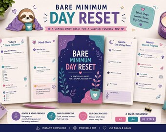 Bare Minimum Day Reset Planner | ADHD Self Care Planner Printable | Daily Reset Worksheet | Mental Health Planner | Executive Function