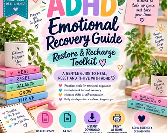 ADHD Emotional Regulation Workbook, Burnout Recovery and Self Care, 140+ Printable Pages