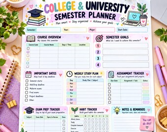 大学・専門学校学期プランナー｜印刷可能な学習プランナー｜学生プランナー｜学習課題・試験プランナー
