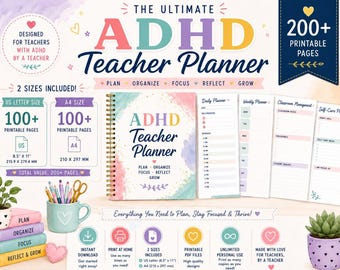 ADHD Teacher Planner Bundle | Lesson Plans, Classroom Management, Student Tracking (US Letter, A4 PDF)