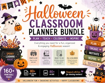 Halloween Teacher Planner, 160+ Printable Pages for US Letter and A4, Digital PDF Download
