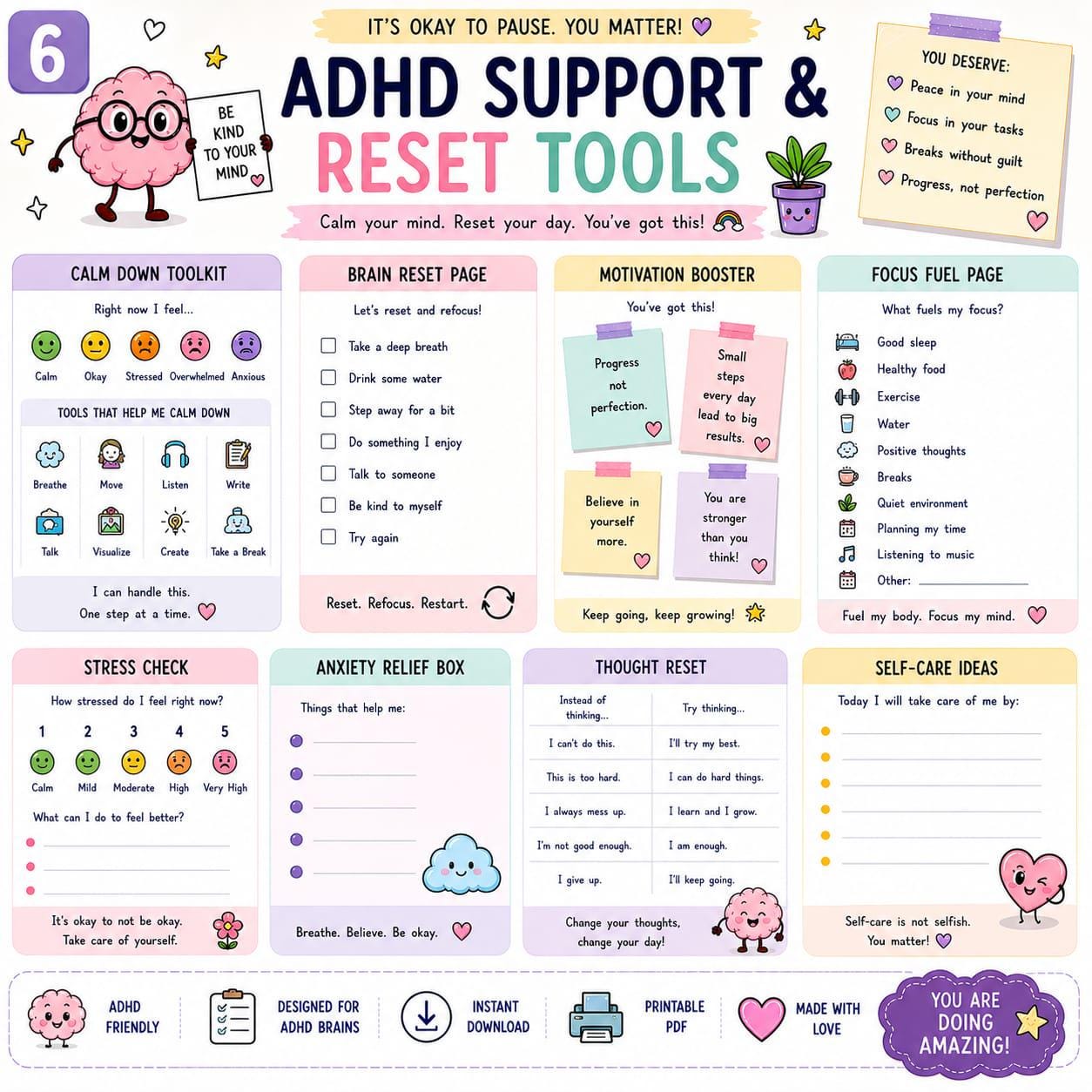 ADHD Student Planner Printable Bundle | Daily Weekly Monthly Planner ...
