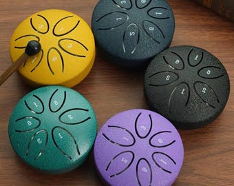 Mini Tambor de Língua de Aço de 3 Polegadas com 6 Notas - Handpan de Percussão - Alívio Musical do Estresse