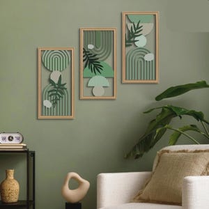 3-Piece Boho Wood Wall Art Set | Mid-Century Modern Botanical Leaf Hanging