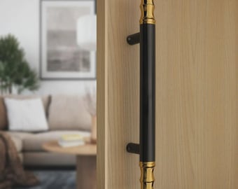 Luxus Black & Gold Türgriff, moderner Schrankgriff, Küchenschrankbeschläge, mattschwarzer Messinggriff, zeitgenössisches Wohndekor
