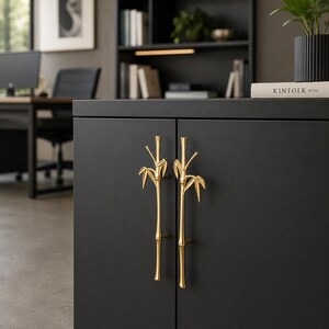Tiradores de latón macizo con forma de bambú para armarios, tiradores dorados para cajones, pomos de lujo para muebles.