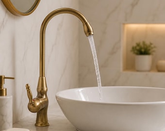 Brushed Gold Bathroom Faucet, Modern Gold Vanity Faucet, Brass Sink Faucet, Single Handle Bathroom Tap, Luxury Wash Basin Mixer