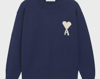 Handmade AMI Paris Heart Sweater – Cotton Wool Blend Knitted Jumper