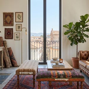 Banco marroquí - Asiento tejido, banco artesanal para recibidor, dormitorio, decoración del hogar, mesa de comedor, banco de área, bancos para sentarse en la cocina