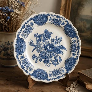 Vintage Ridgway Windsor blå transferware middagstallrik | Staffordshire England blommig