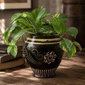 Cache-pot en céramique vintage | Pot de fleurs en céramique peinte à la main | Décoration rustique | Plante de ferme