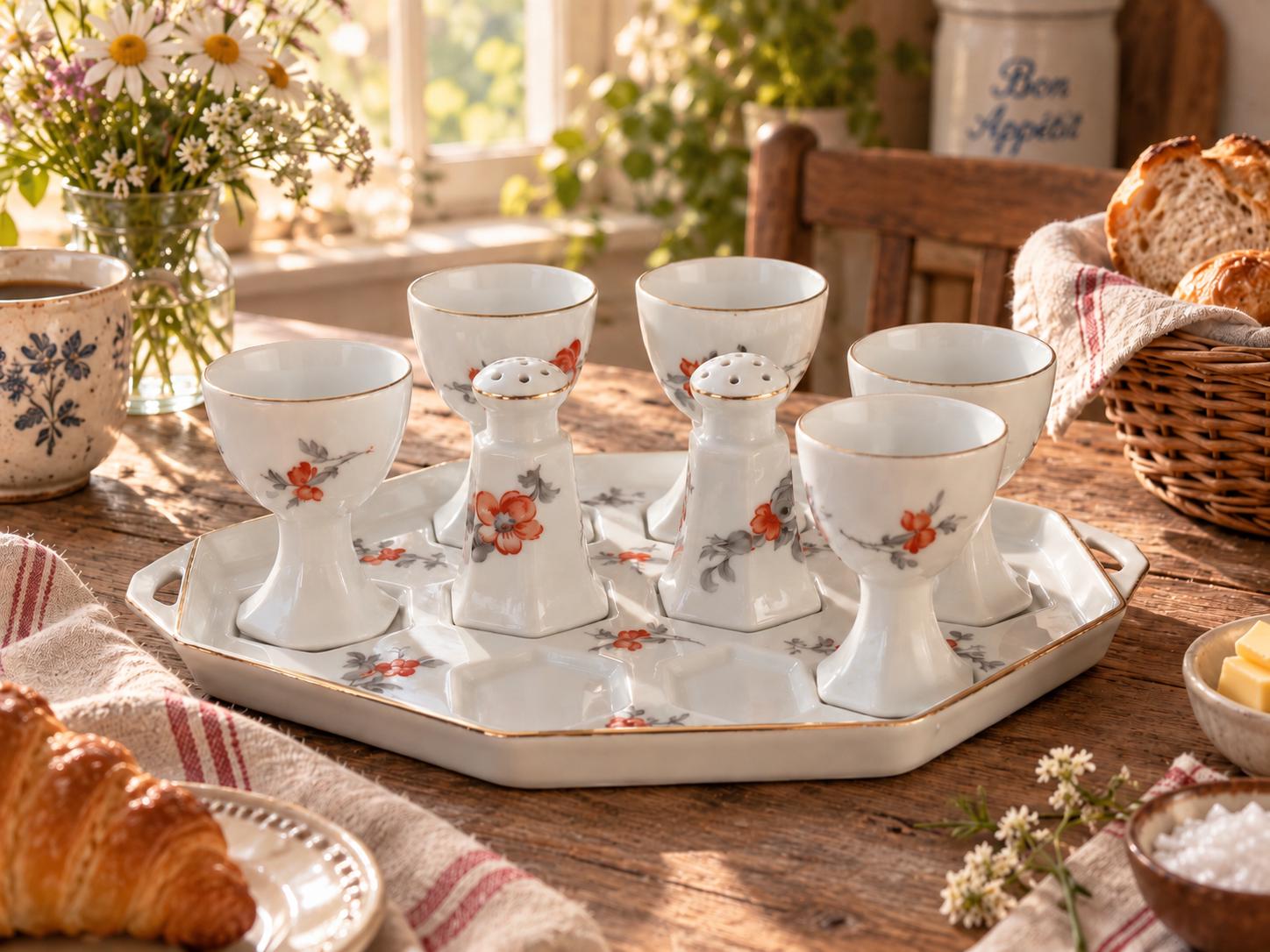 Vintage geschirr mit blumenmuster