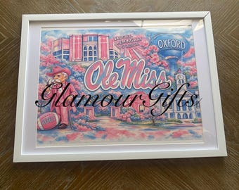 13 x 17 Pink and Blue College Dorm Wall Art Oxford Framed matted Artwork