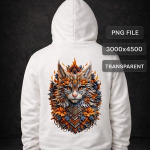 Flame Spirit Cat PNG, Gothic Streetwear Design (Digital Download 3000x4500 px)