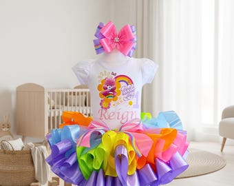 Bear Rainbow Birthday Tutu Outfit: Personalized Care Bears Party Set
