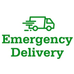 May include: Green graphic of a delivery truck with motion lines above the words "Emergency Delivery" in green, bold font. The image is on a white background.